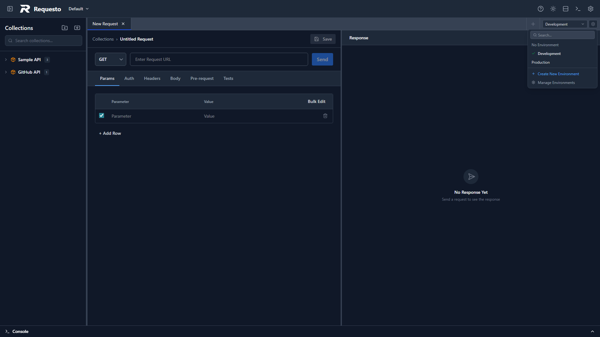 Environment selector dropdown