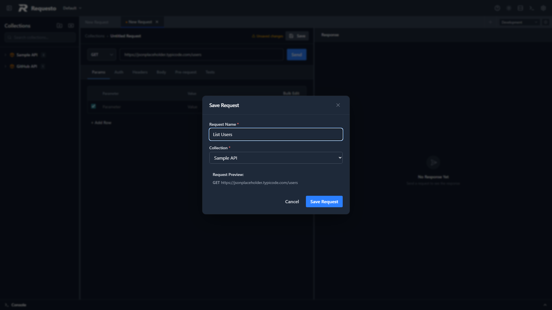 Save request dialog