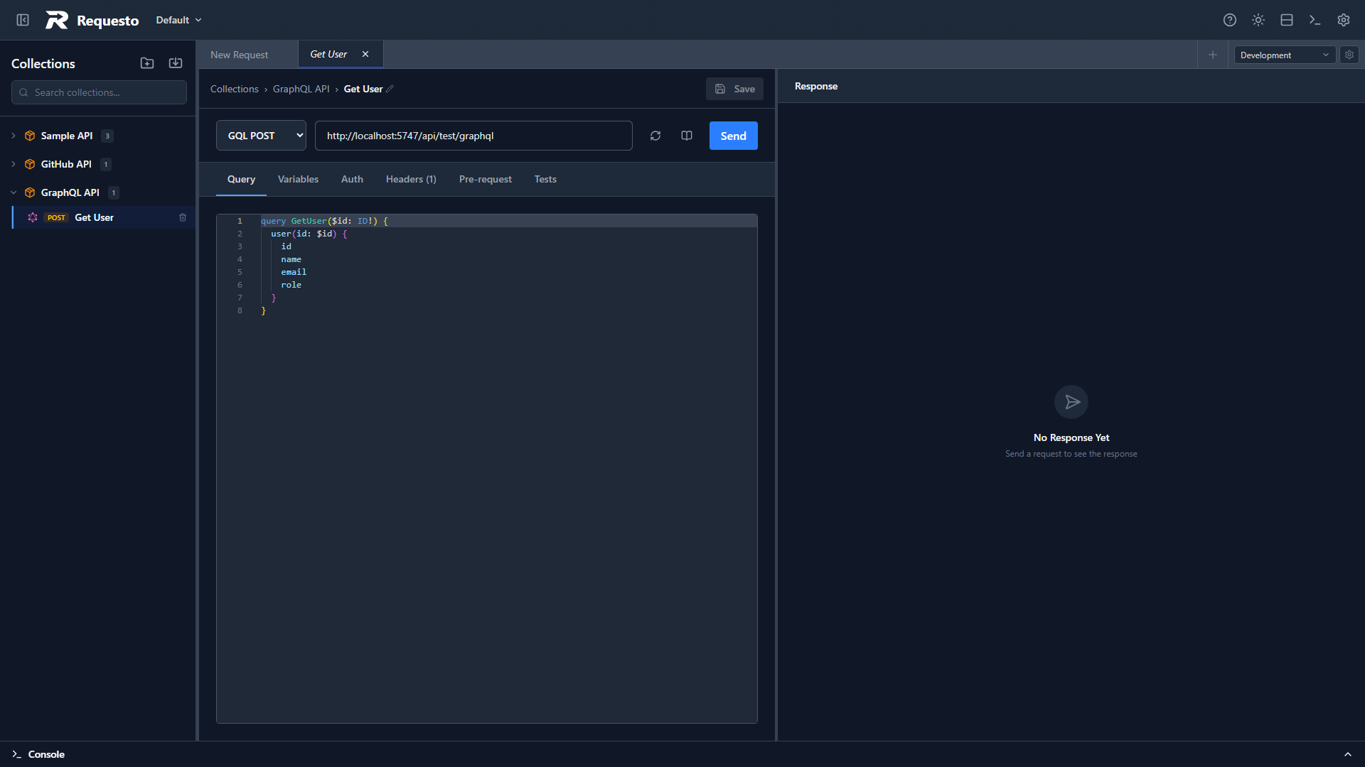GraphQL query editor with a schema loaded