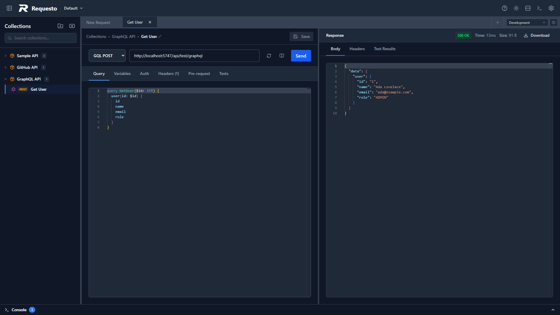 GraphQL response displayed in Requesto