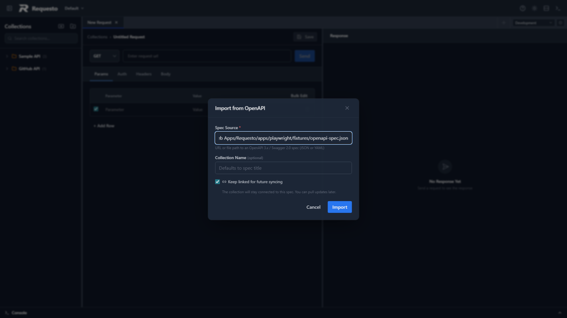 OpenAPI import dialog