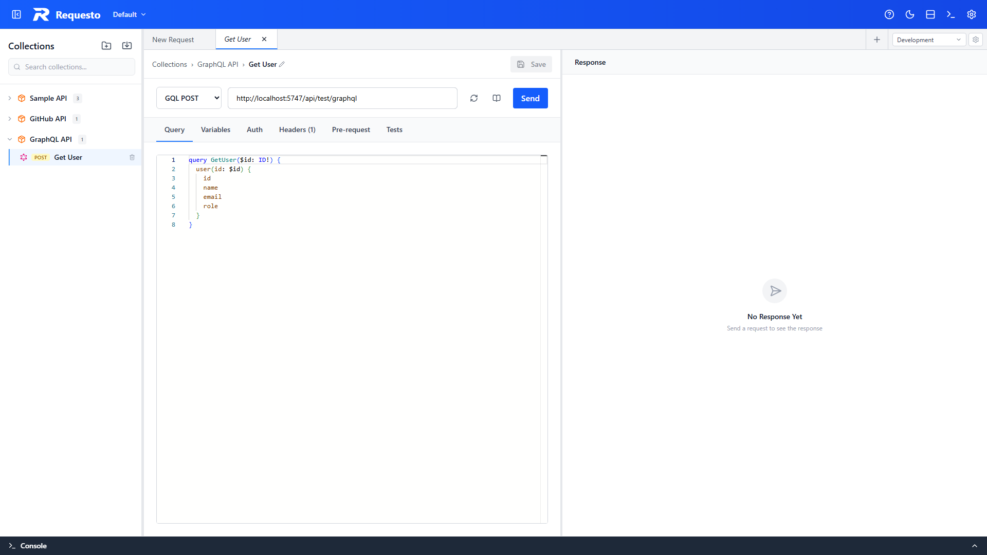 GraphQL query editor with a schema loaded