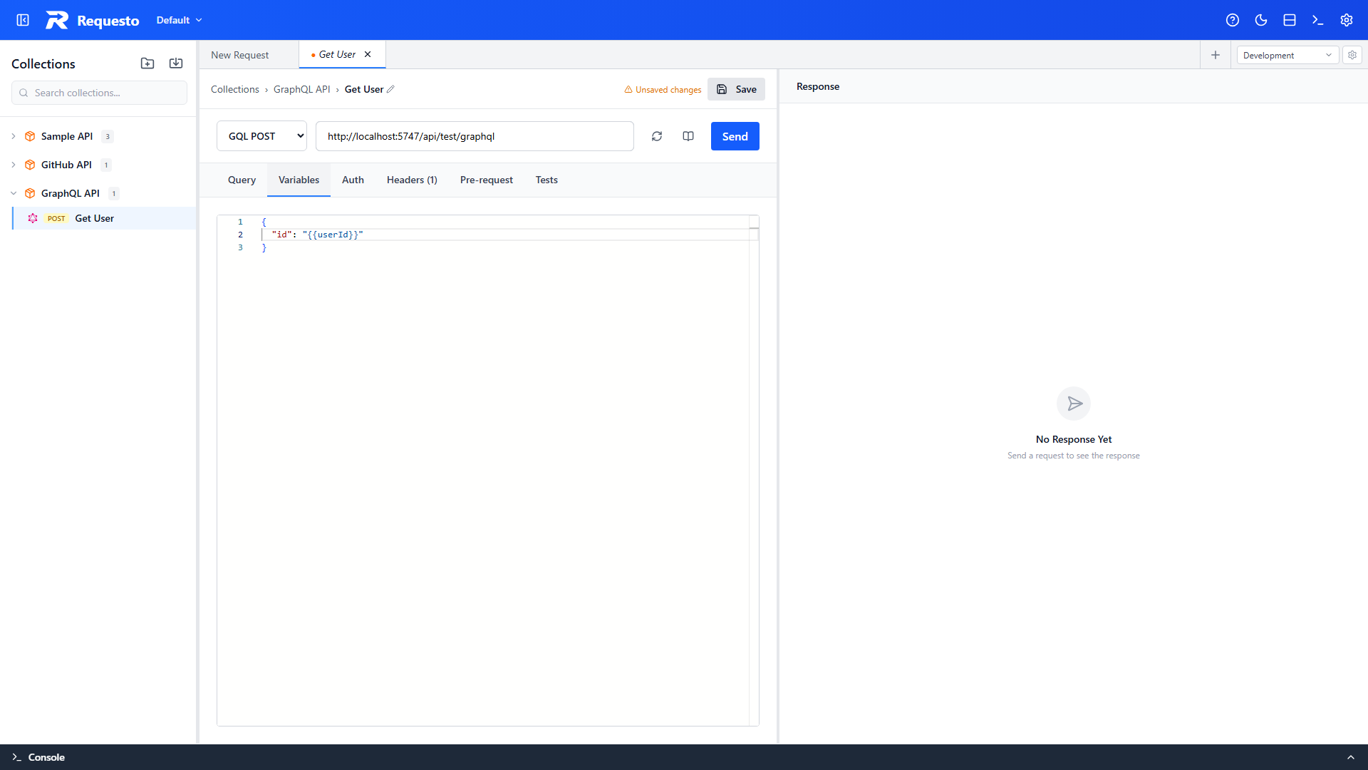 GraphQL variables JSON editor