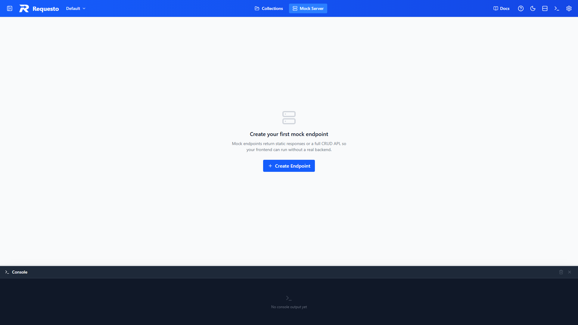 Mock Server empty state with a Create Endpoint button