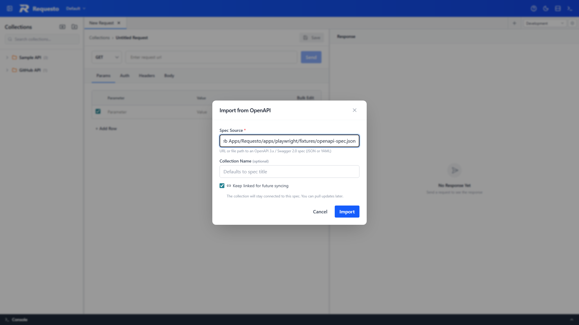 OpenAPI import dialog